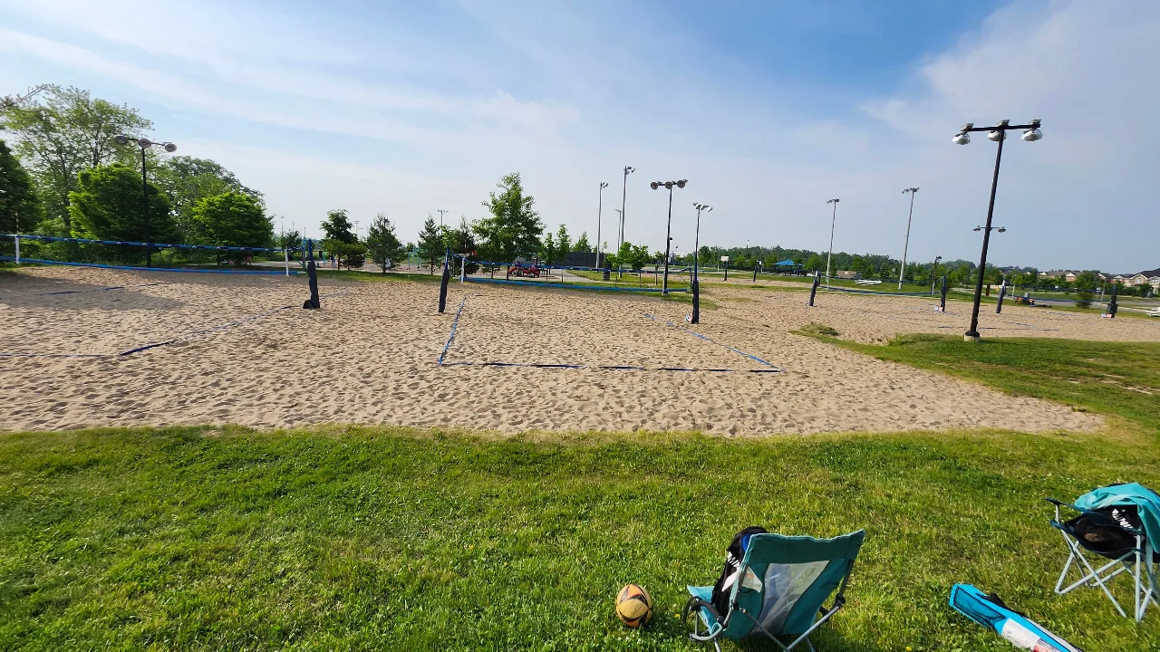 Milton Community Park in Milton, Ontario, Canada - sand court and facility view